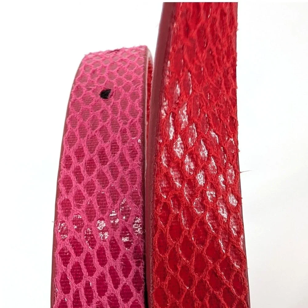 Reversible Skinny Belt Pink Red Snakeskin Embossed Gold Buckle S/M